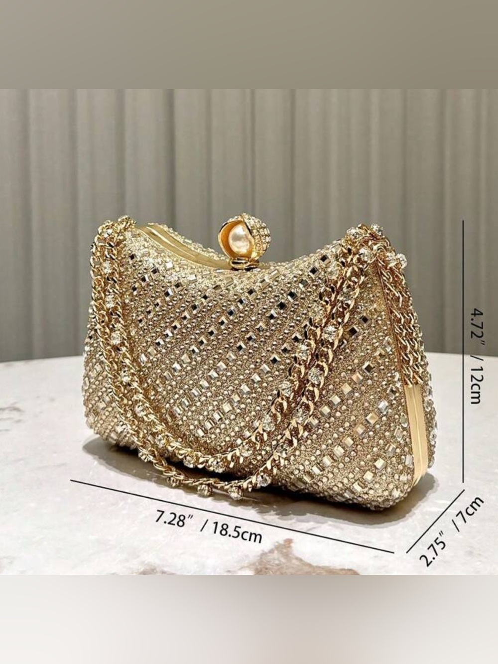 Gold party prom wedding clutch bag - Picture 3 of 5